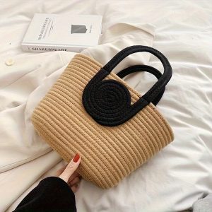 Contrasting Cotton Rope Woven Handbag, Women's Bag, New Large-capacity Foreign Handbag, Versatile Tote Bag