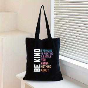 Be Kind" Canvas Tote Bag - Large Capacity, Fashionable & Simple Design for Work, Shopping, and School Essentials