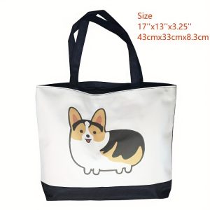 Chubby Corgi Canvas Bag, Very Cute Canvas Bag With Zipper