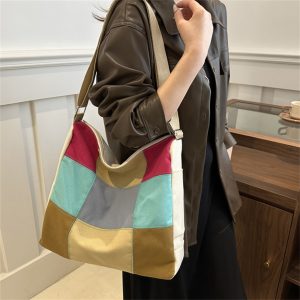 Chic Canvas Tote Bag for Women - Spacious & Stylish with Colorblock Design, Zip Closure - Perfect for Daily Use & Travel