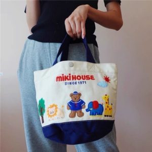 1pc Miki House Cartoon Canvas Tote Bag, Lightweight and Portable, Large Capacity Mother and Outing Handbag