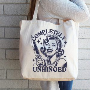 1pc Fashionable Canvas Tote Bag for Women, "Completely Unhinged" Print, Durable Cotton Material, Machine Washable, Casual Shoulder Bag