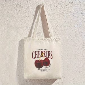 Chic Cherry & Letter Print Canvas Tote Bag - Spacious Shoulder Bag for Work, Shopping, and School Essentials