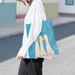 Canvas Tote Bag with Geese Print - Sturdy Sling Shoulder Bag, Rectangular Reusable Shopping Tote for Students, Books, Travel - Shatterproof, Eco-Friendly Fashion Accessory with Cute Cartoon Design