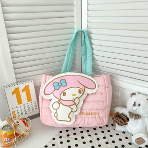 SANRIO Cartoon Quilted Tote Bag - Cute Puffy Shoulder Handbag with Hello Kitty, for My Melody & for Gudetama Designs, Polyamide Fabric, Hand Wash Friendly - 1pc Stylish Commuter Tote for Everyday Use, Ideal Birthday Gift