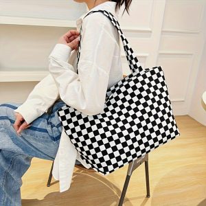 Large Capacity Tote Bag For Women, Shoulder Bag With Polyester Lining Perfect For Outdoor Travel And Shopping