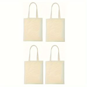 4pcs Blank Canvas Bags, Shopping Bags, Single Shoulder Cotton Shopping Bags, Student Tote Bags, For Decoration And DIY Handmade Grocery Bags Stores Use