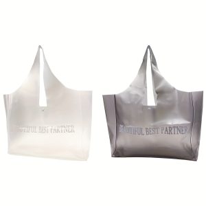 2 Large Tote Bags - Versatile, Waterproof, Stain Resistant, Clear Shoulder Tote, Work Bag, Shopping Bag (text)